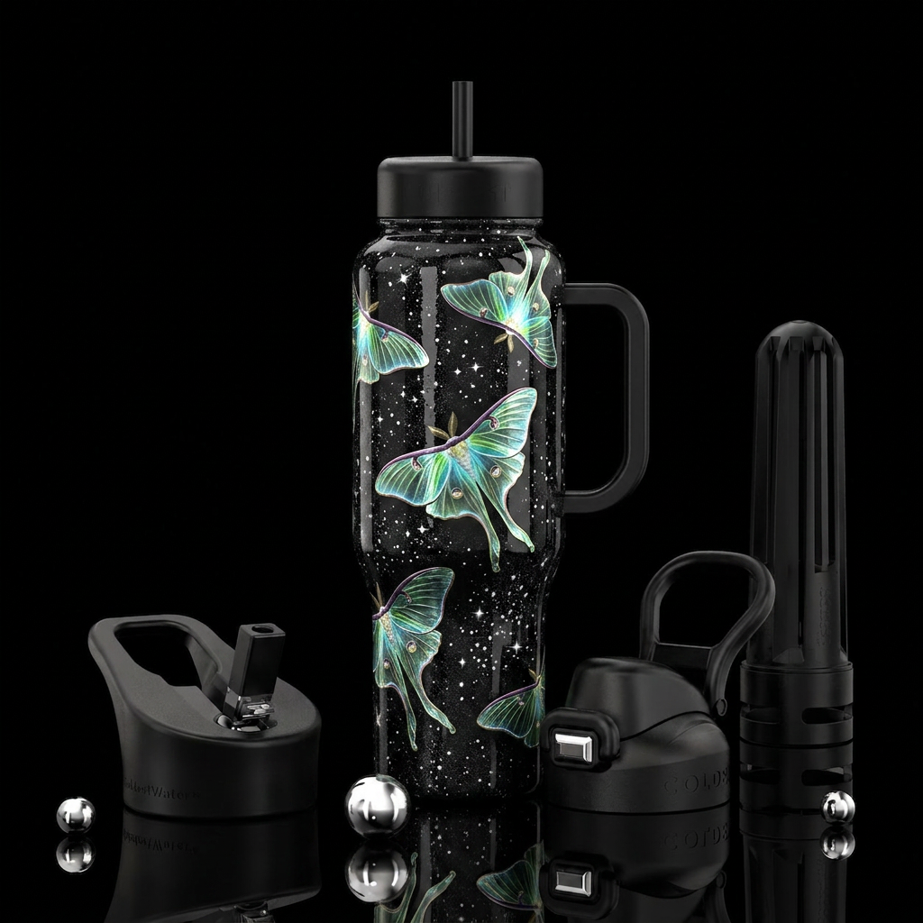 Luna moths water bottle design