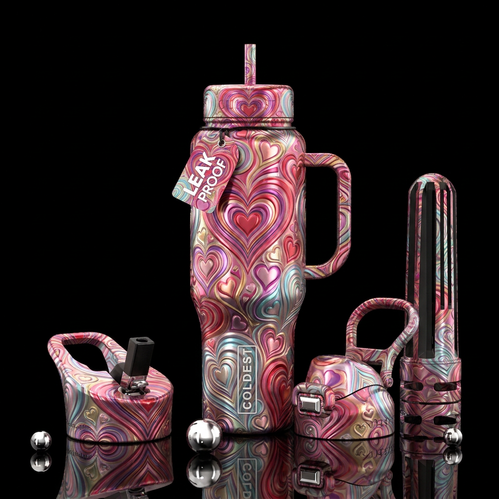 Swirls of hearts water bottle design