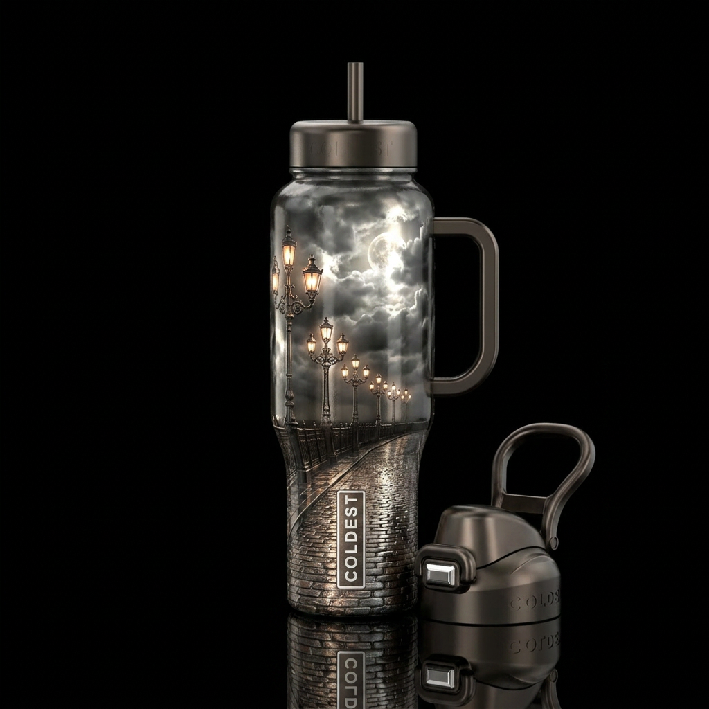 Beautiful rain covered pathway water bottle design