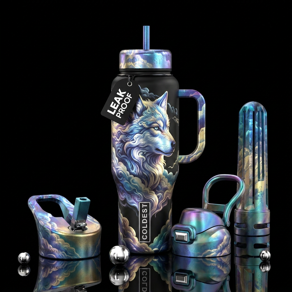 Clouds wolf water bottle design