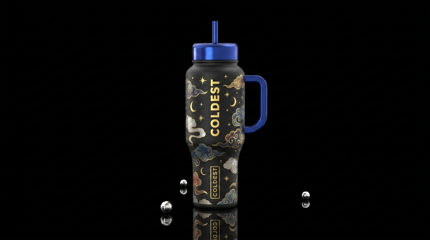 Asian style clouds stars moon water bottle design