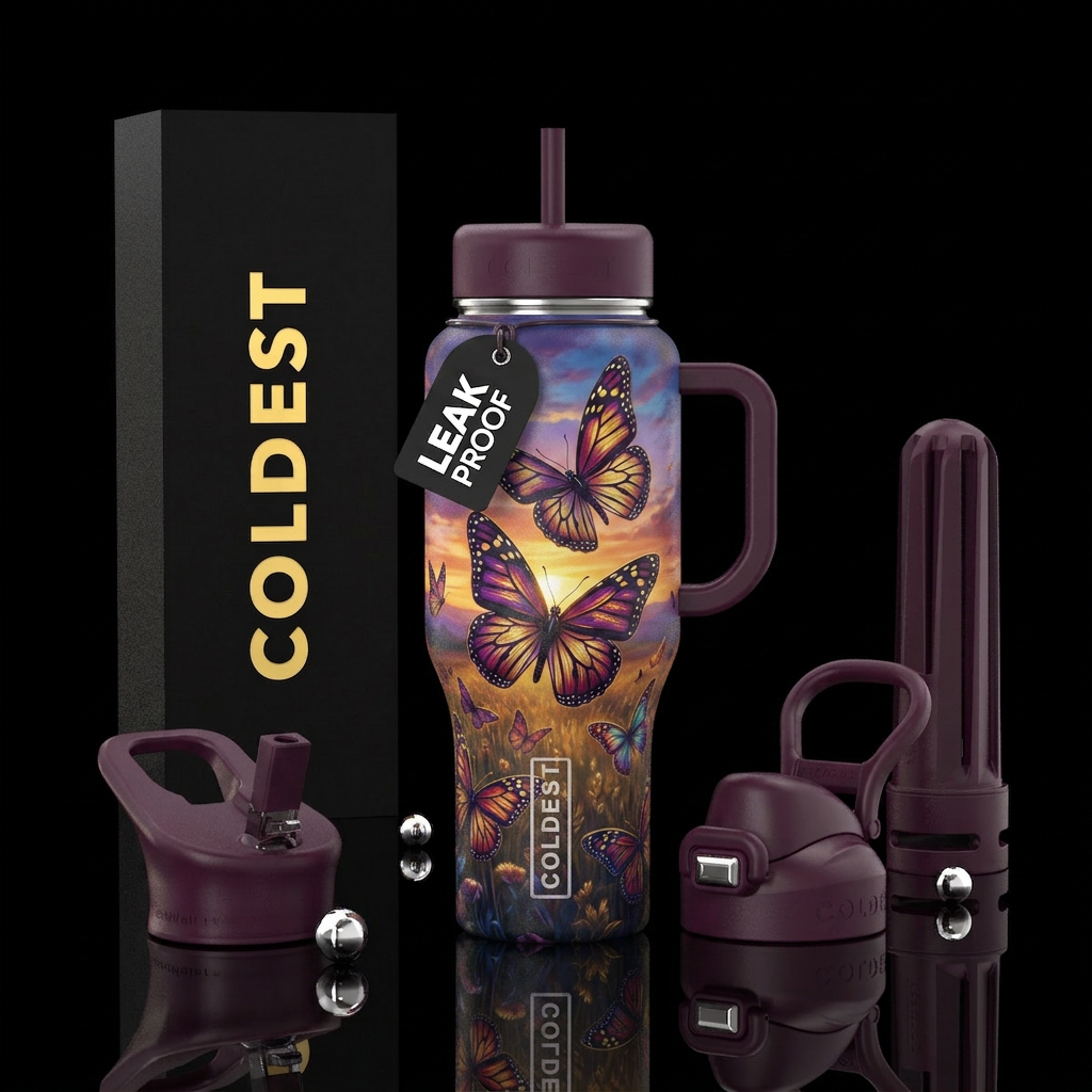 Fly in the sunset water bottle design