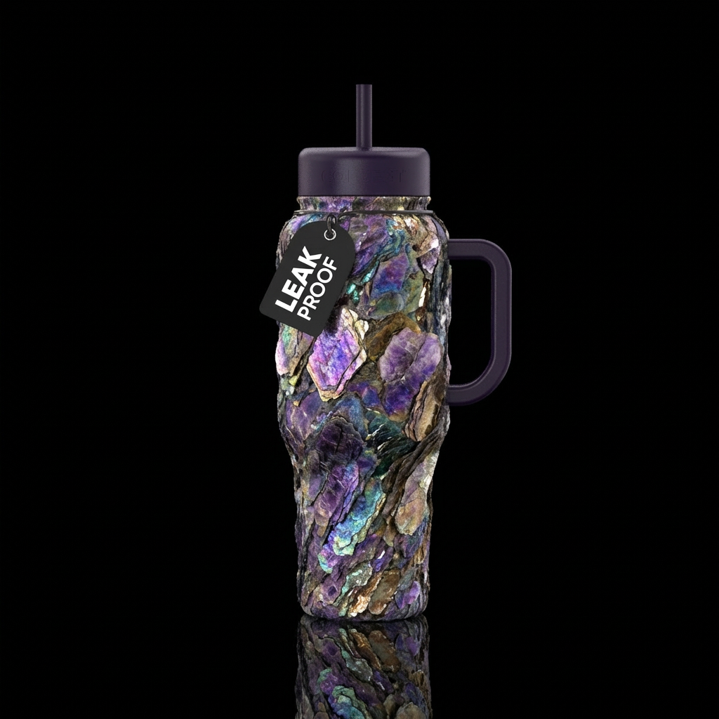 Raw flaky Mica and rock textured surface water bottle design