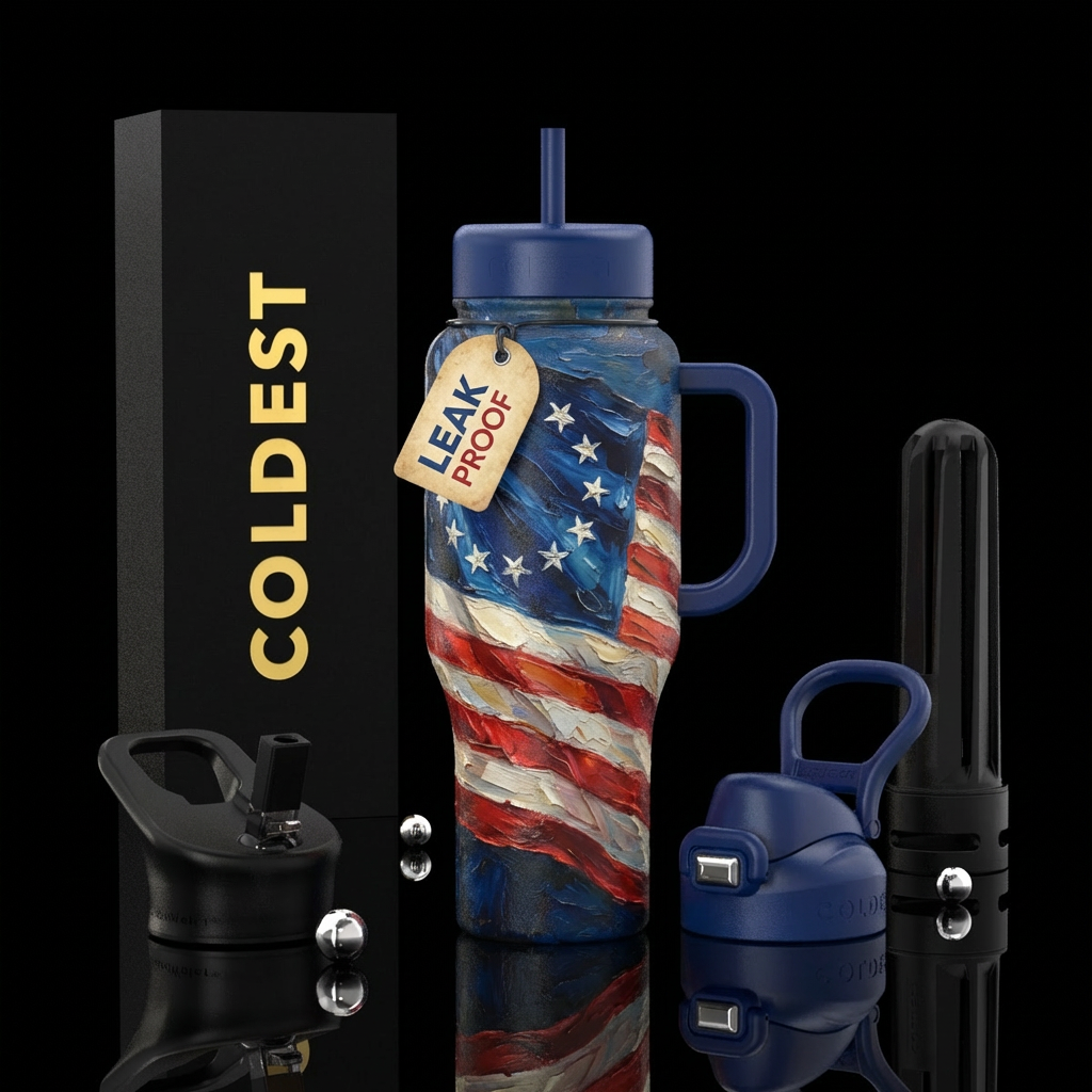 3d oil painted 1st USA flag waving water bottle design