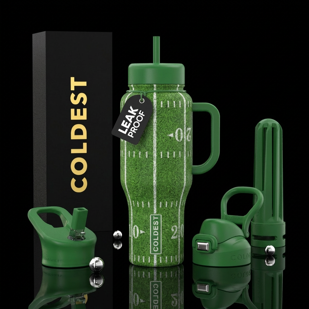 Cup made of foot ball field turf water bottle design