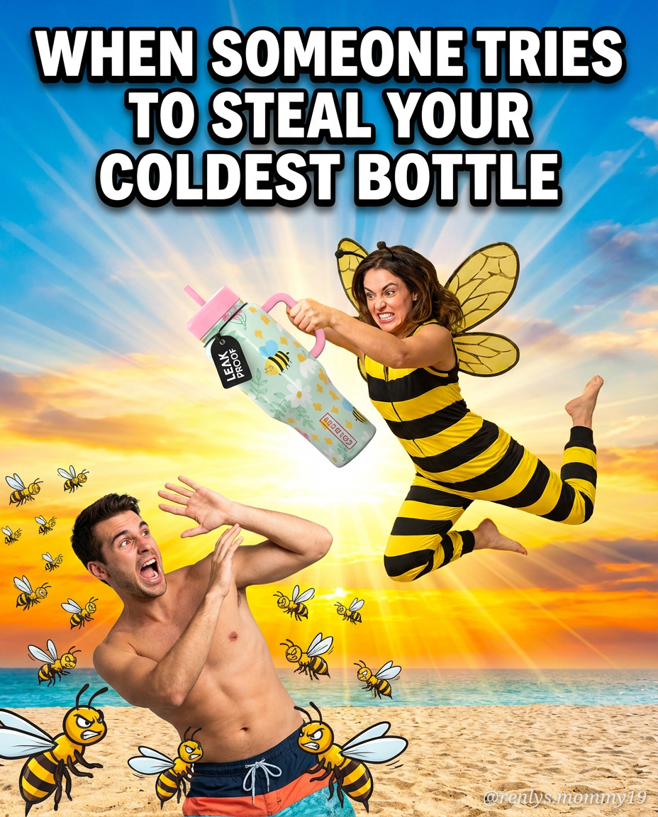 Women jumping in the sky about to hit a man with h... water bottle design