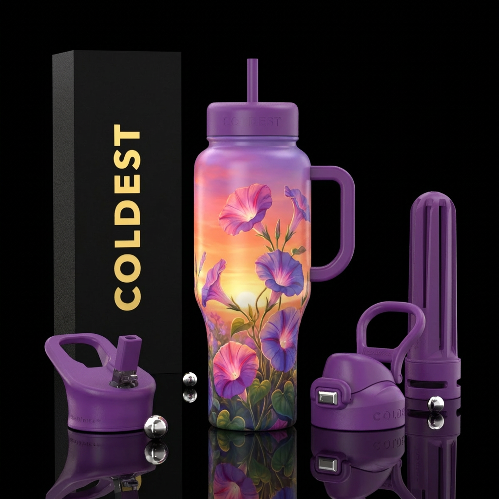 Morning glories blooming in the sunrise with match... water bottle design