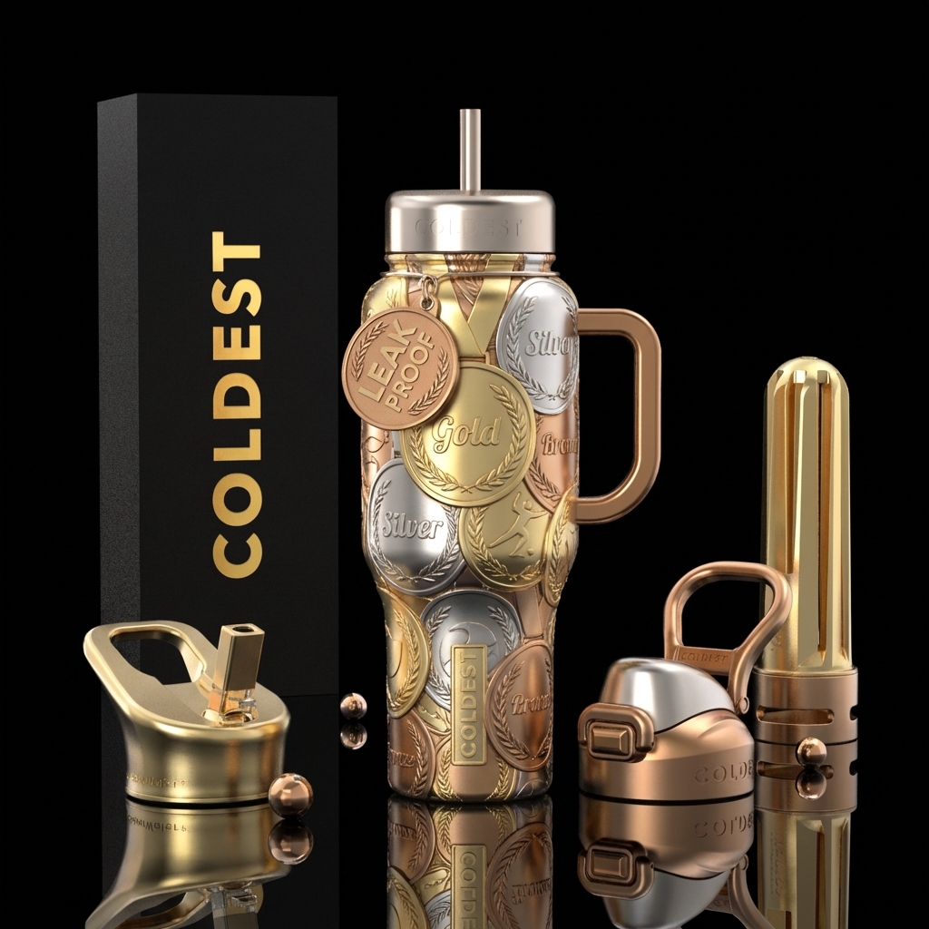 Cup made of gold silver and bronze medal with matc... water bottle design