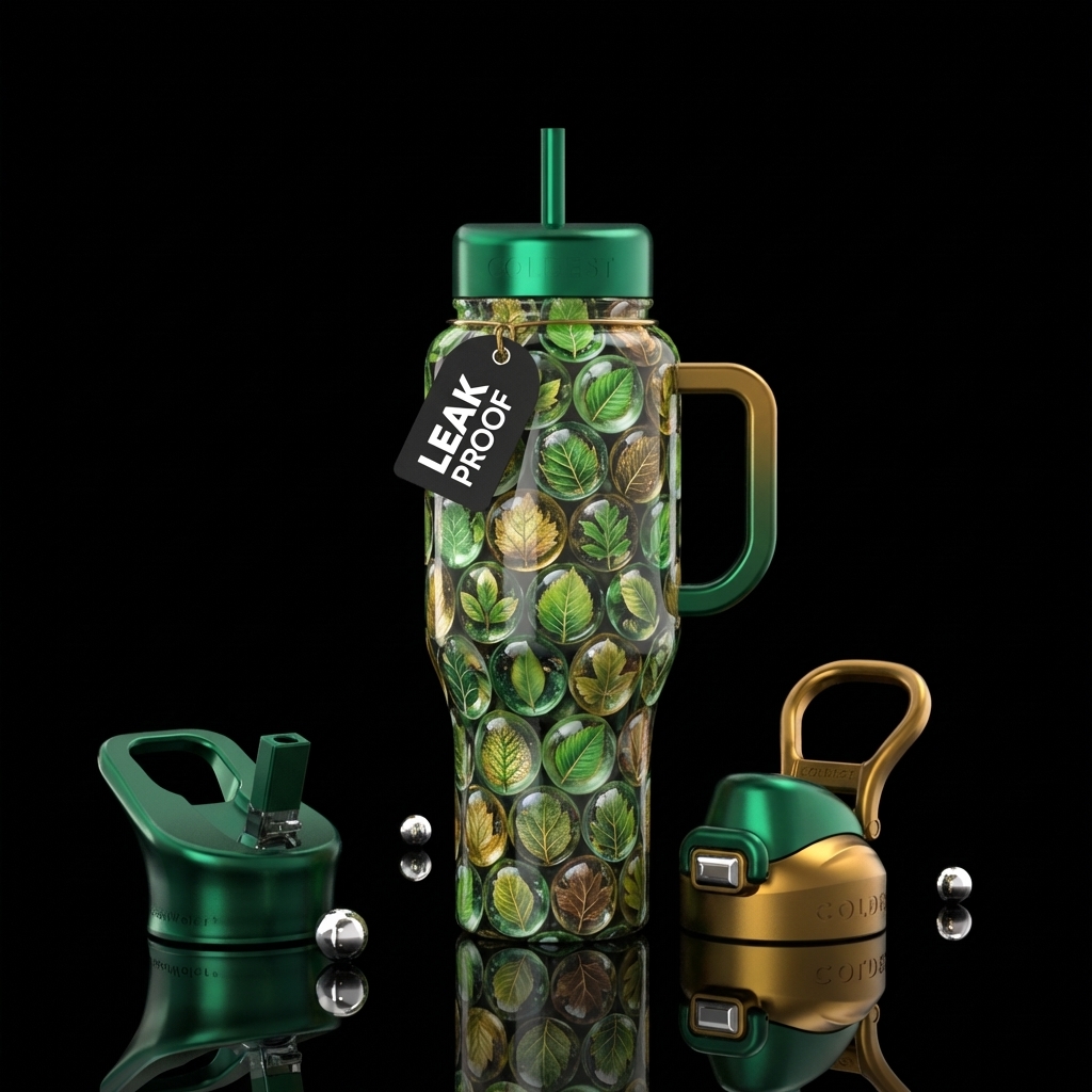 Cup made of leaf marbles with matching lids and ha... water bottle design