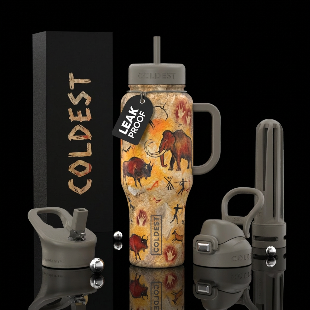 Bottle made in the stone age with paintings with m... water bottle design