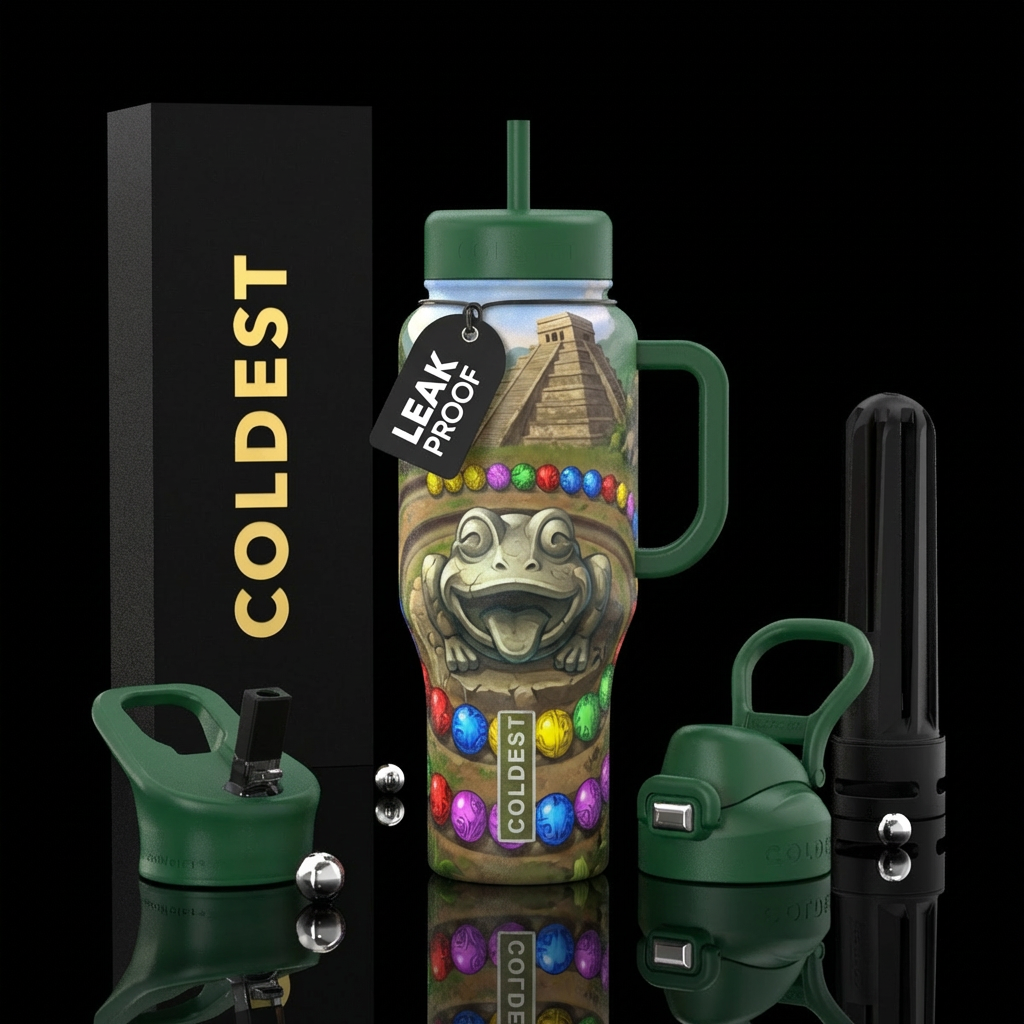 Cup that looks like that computer game where the f... water bottle design
