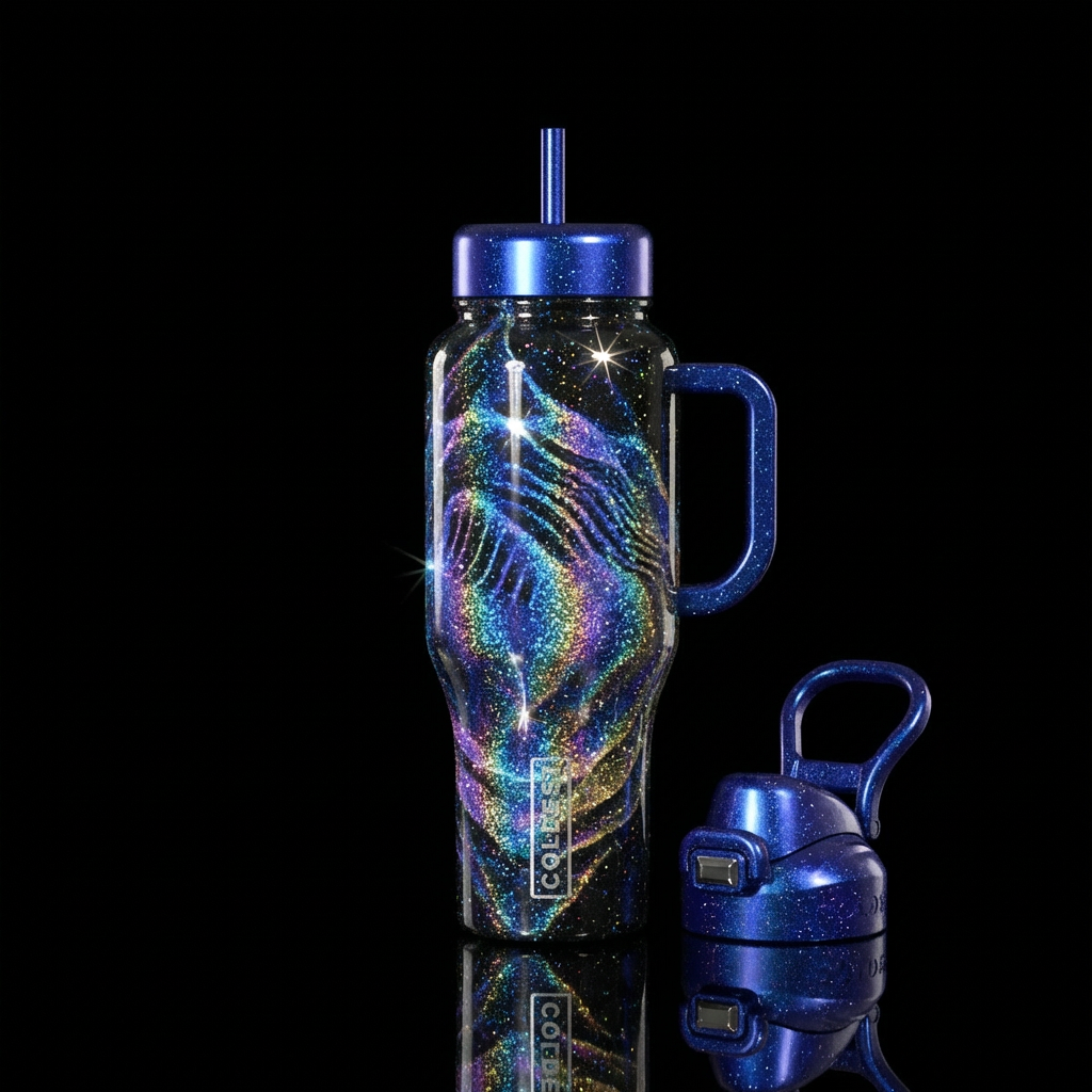 Glitter cymatics design with matching lids and han... water bottle design