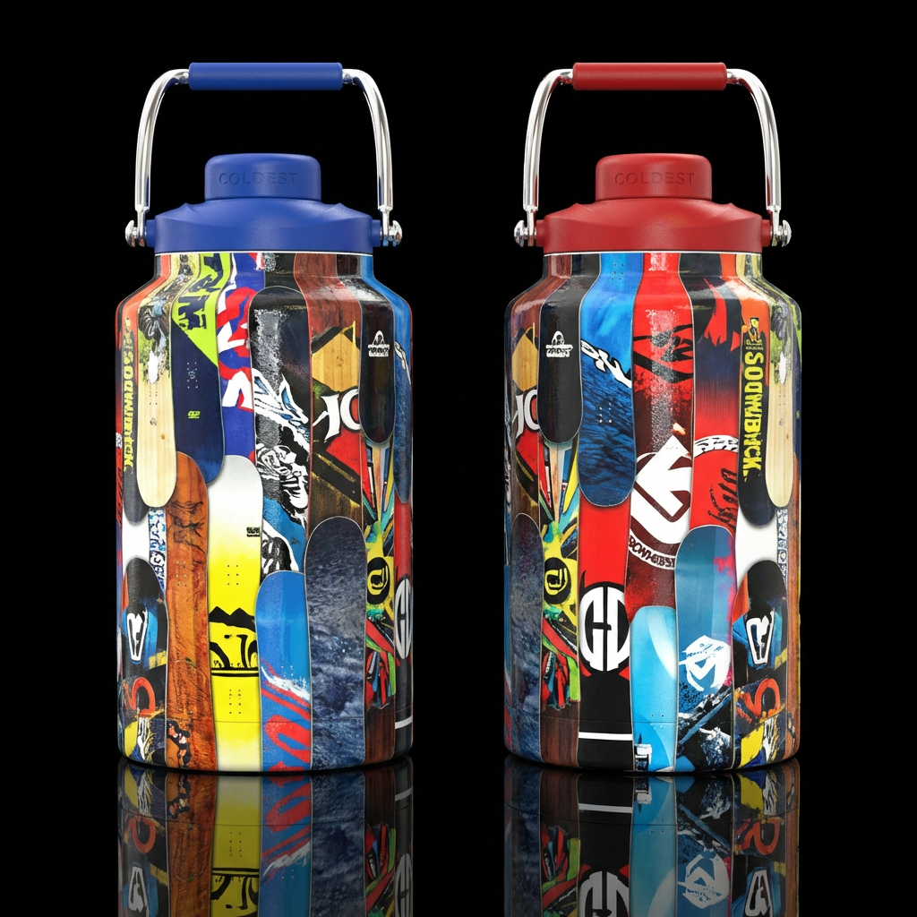 Cup made of snow boards with matching lids and han... water bottle design