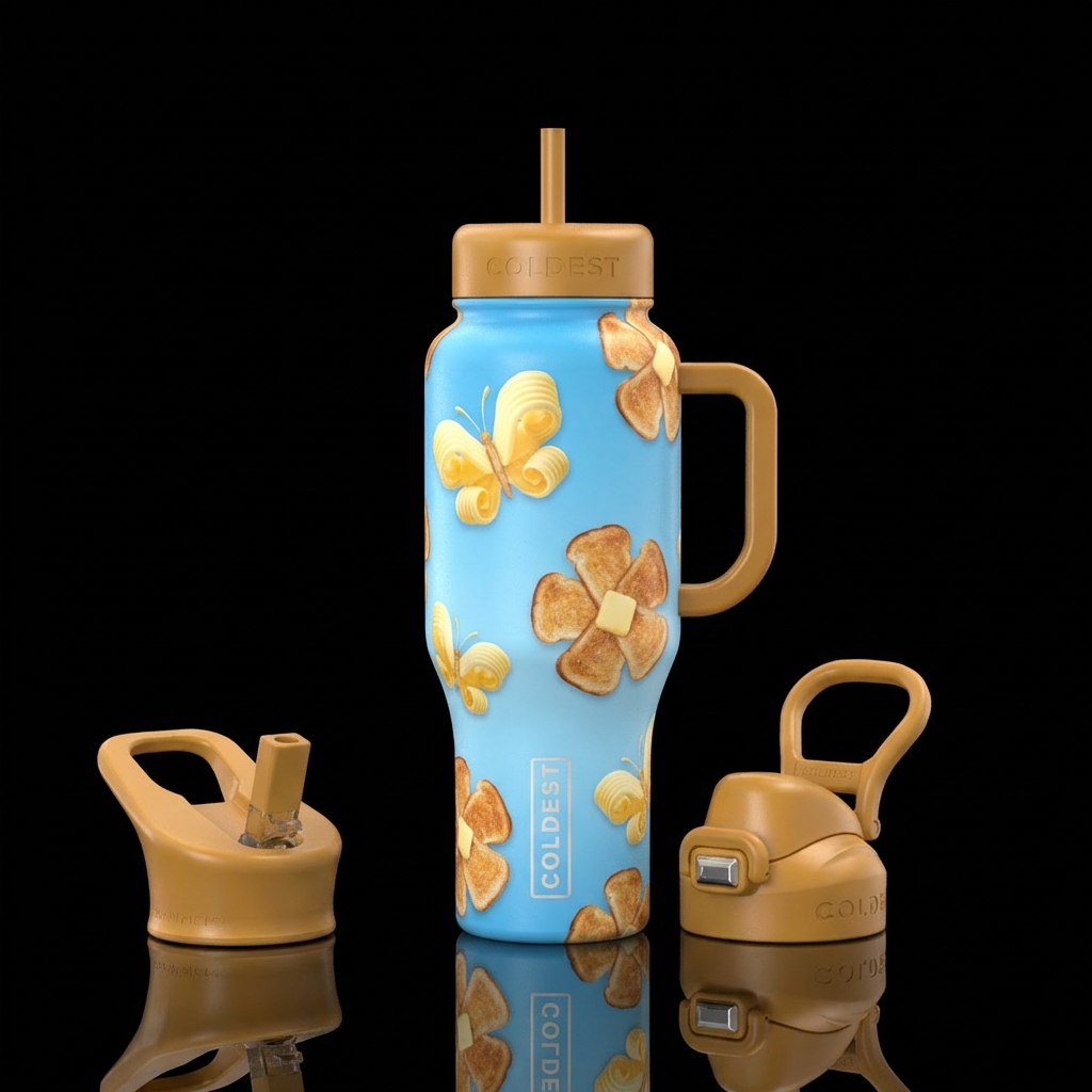 sky blue cup Butterflies made of butter curls and ... water bottle design