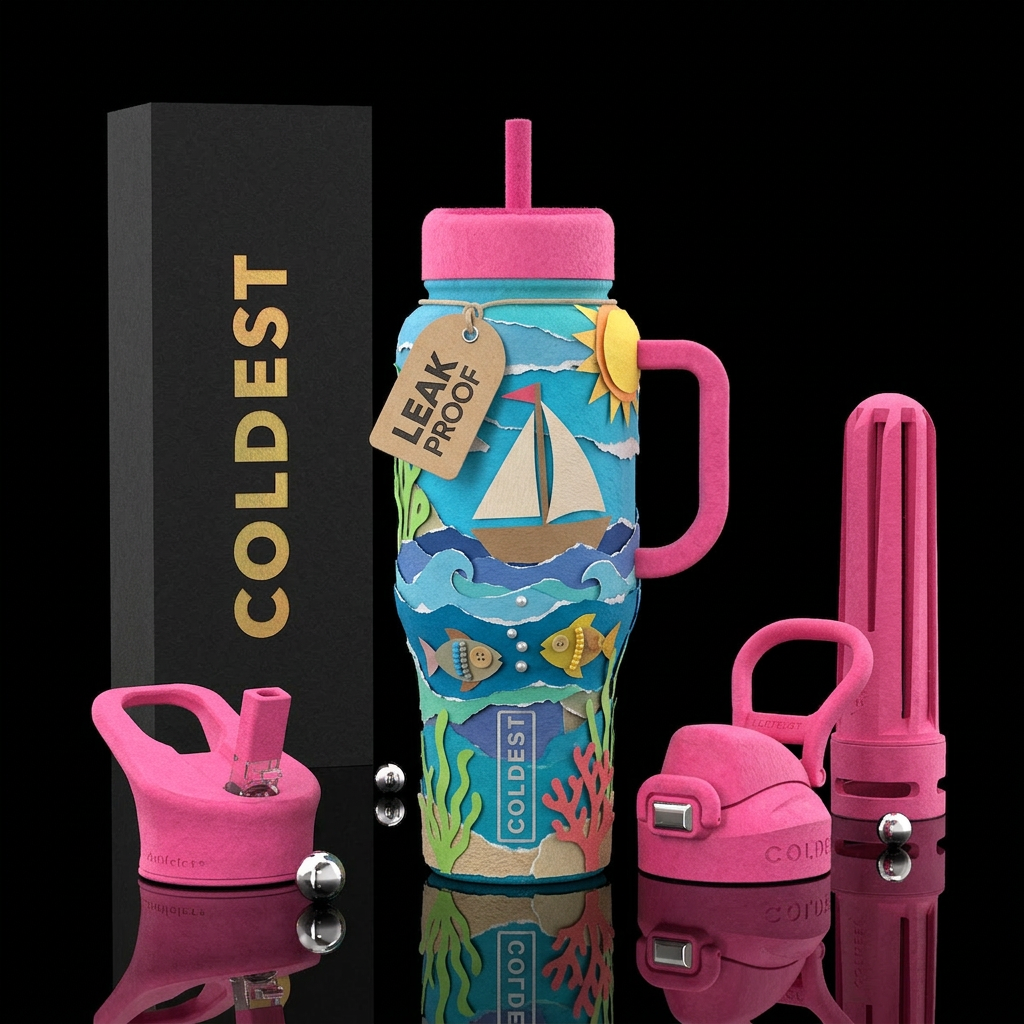 Cup made of construction paper ocean scene with ma... water bottle design