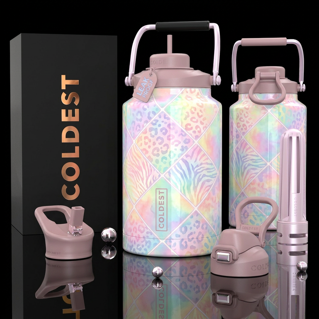 porcelain cup with pastel ombre neon print with ty... water bottle design