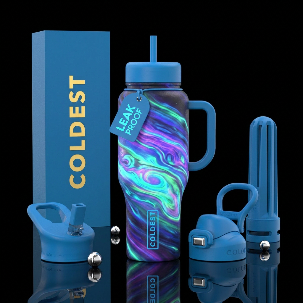 Cup made of colorful florescent Neptune with match... water bottle design