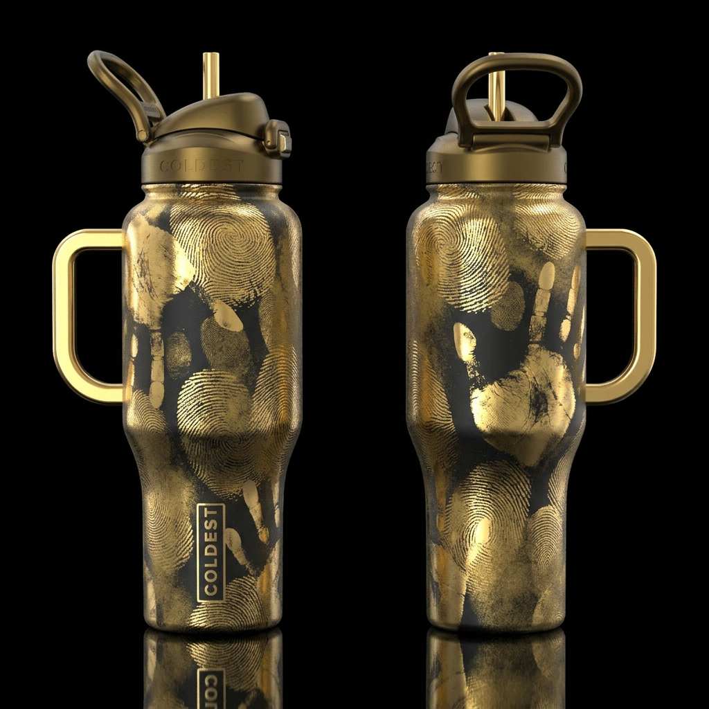 Gold Layered dusted real crime scene finger print ... water bottle design