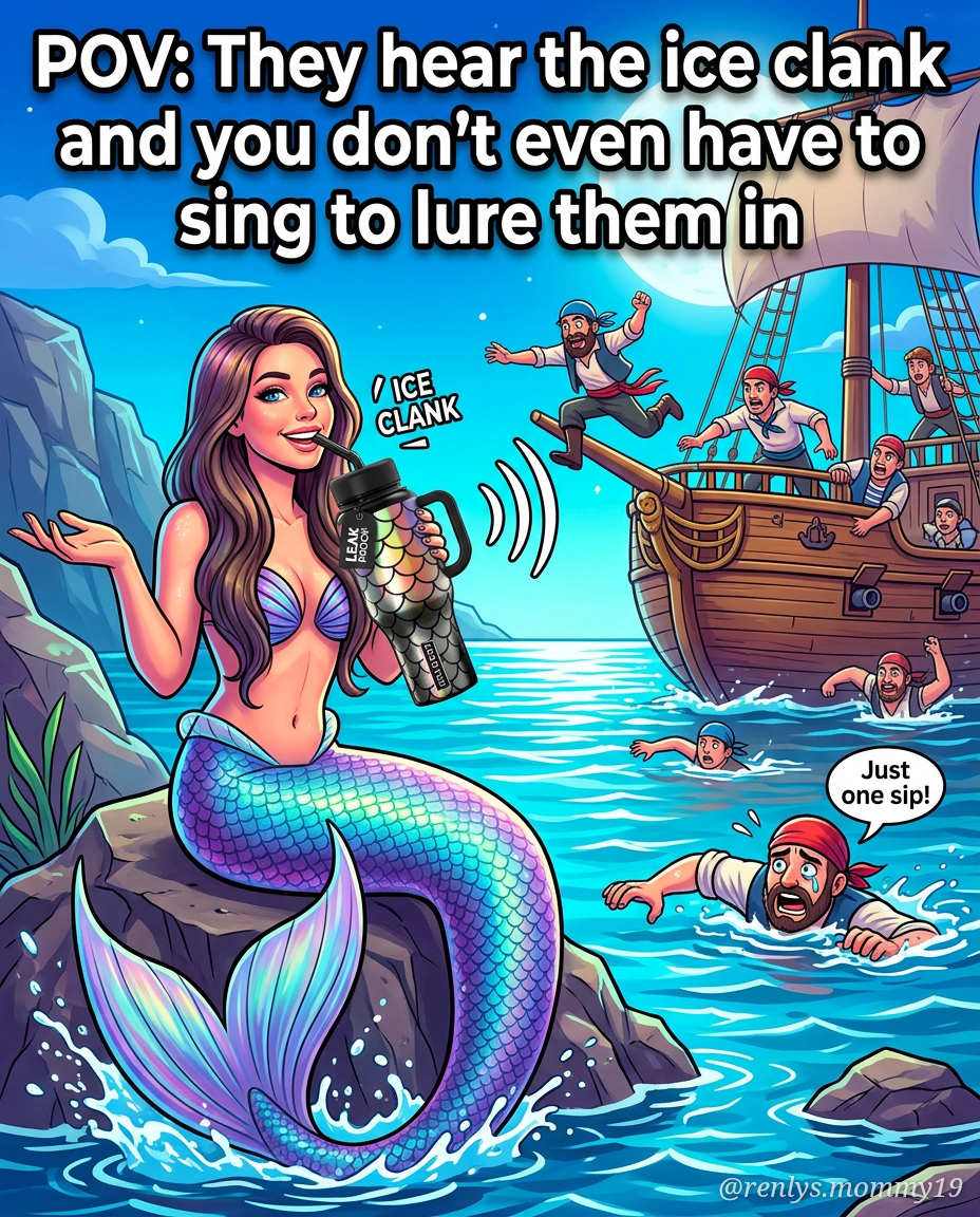 A beautiful siren shrugging smiling relaxing sippi... water bottle design