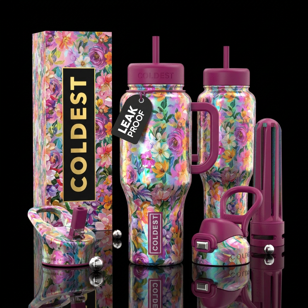 Painted girly flower Cup made from an unusual uniq... water bottle design