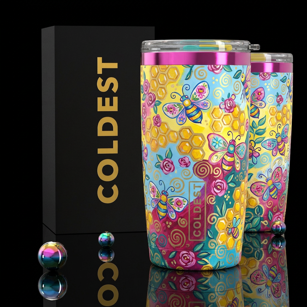 Painted girly bee Cup made from an unusual unique ... water bottle design