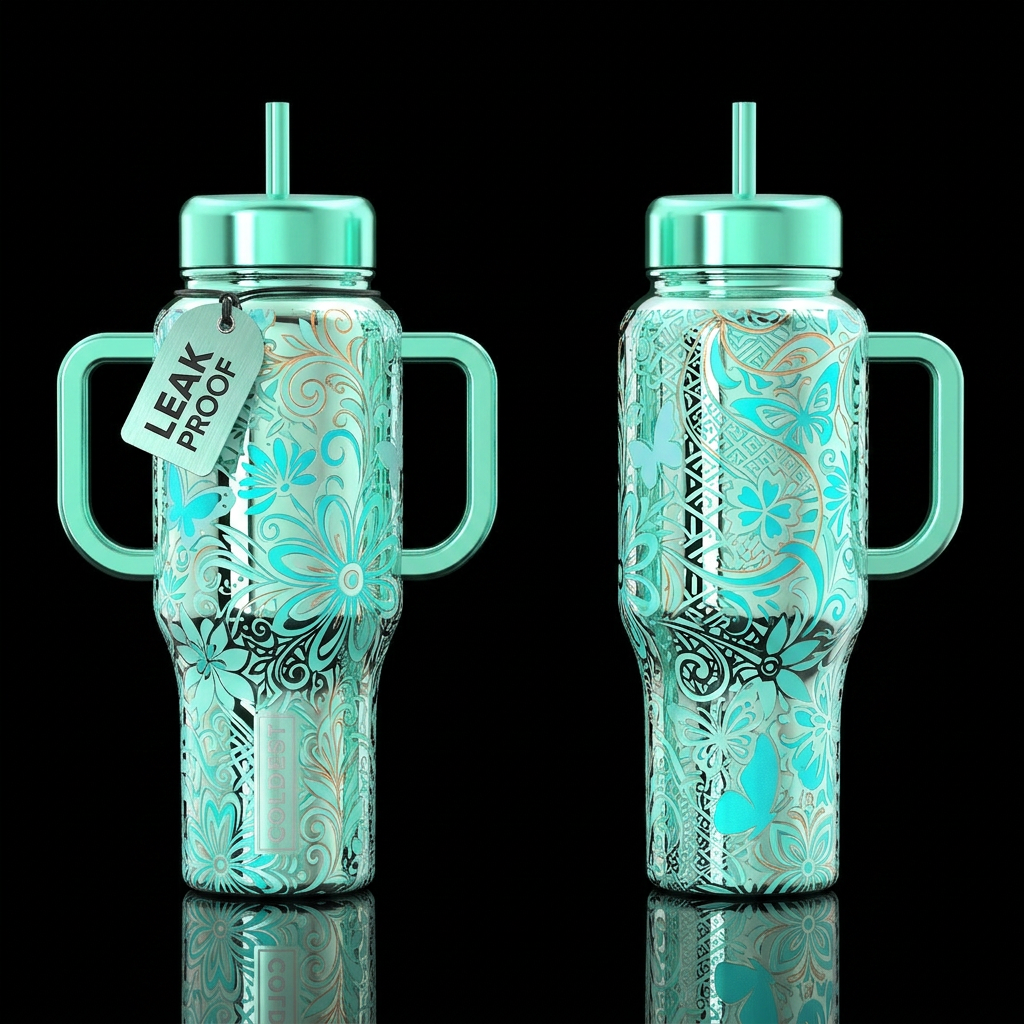 Mint chrome Painted girly Cup made from an unusual... water bottle design