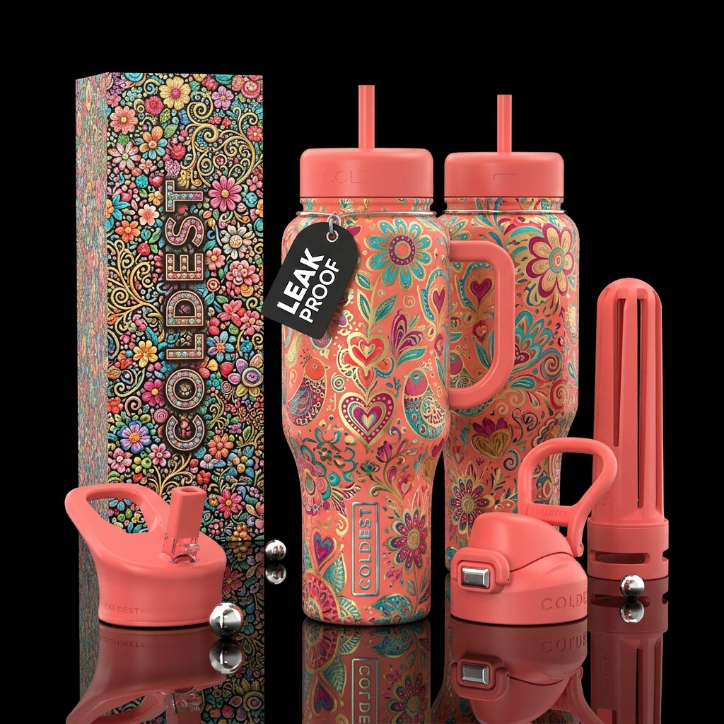 Elaborate girly painted Cup made from an unusual u... water bottle design