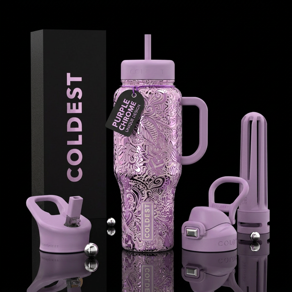 Creamy purple chrome Painted girly Cup made from a... water bottle design