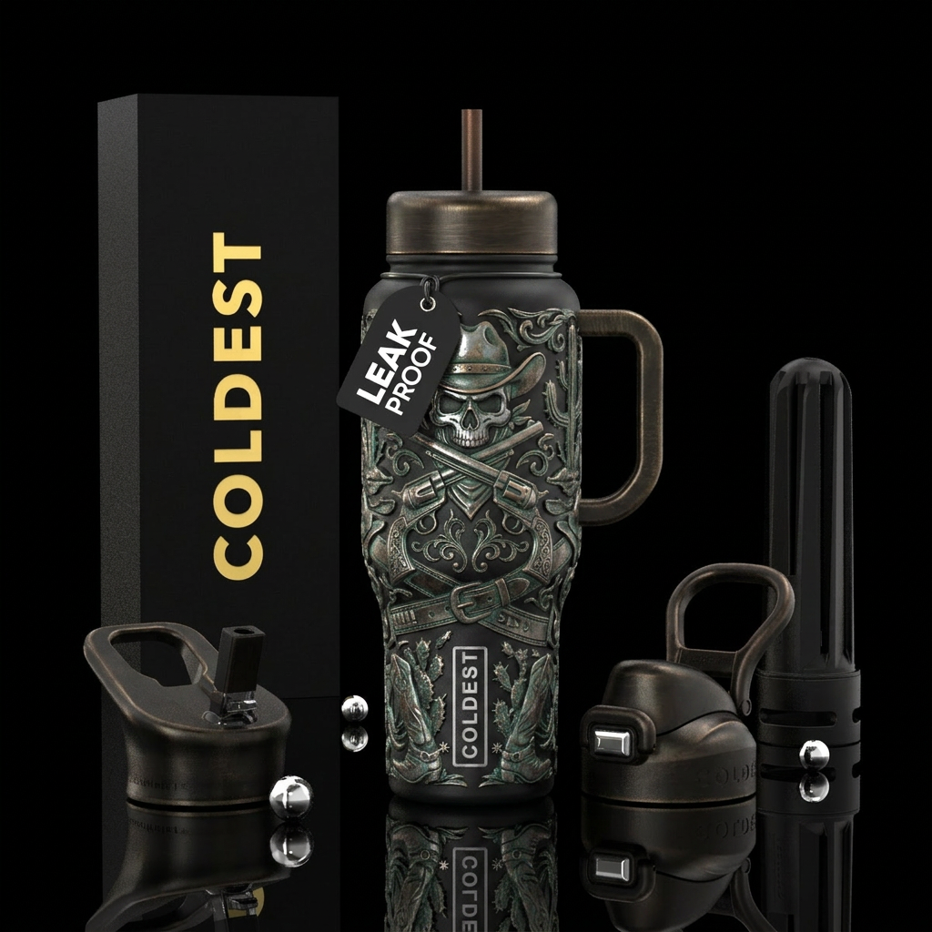 western outlaw skull chrome Painted manly Cup made... water bottle design