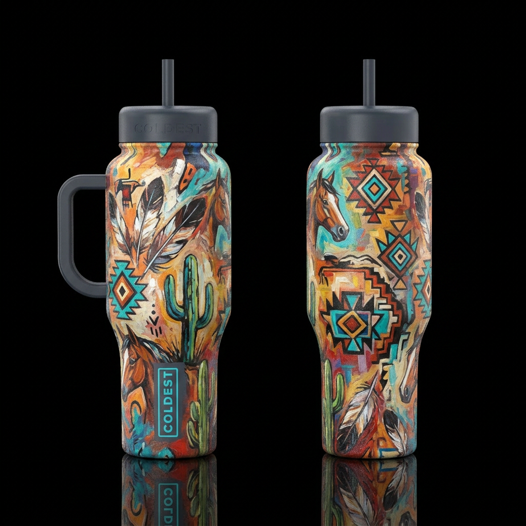 western native American outlaw Painted manly Cup m... water bottle design