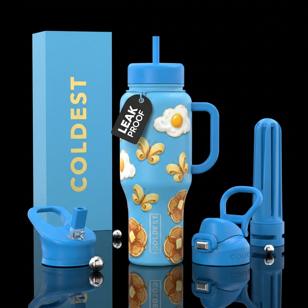 Painted Butterflies made of butter curls on sky bl... water bottle design