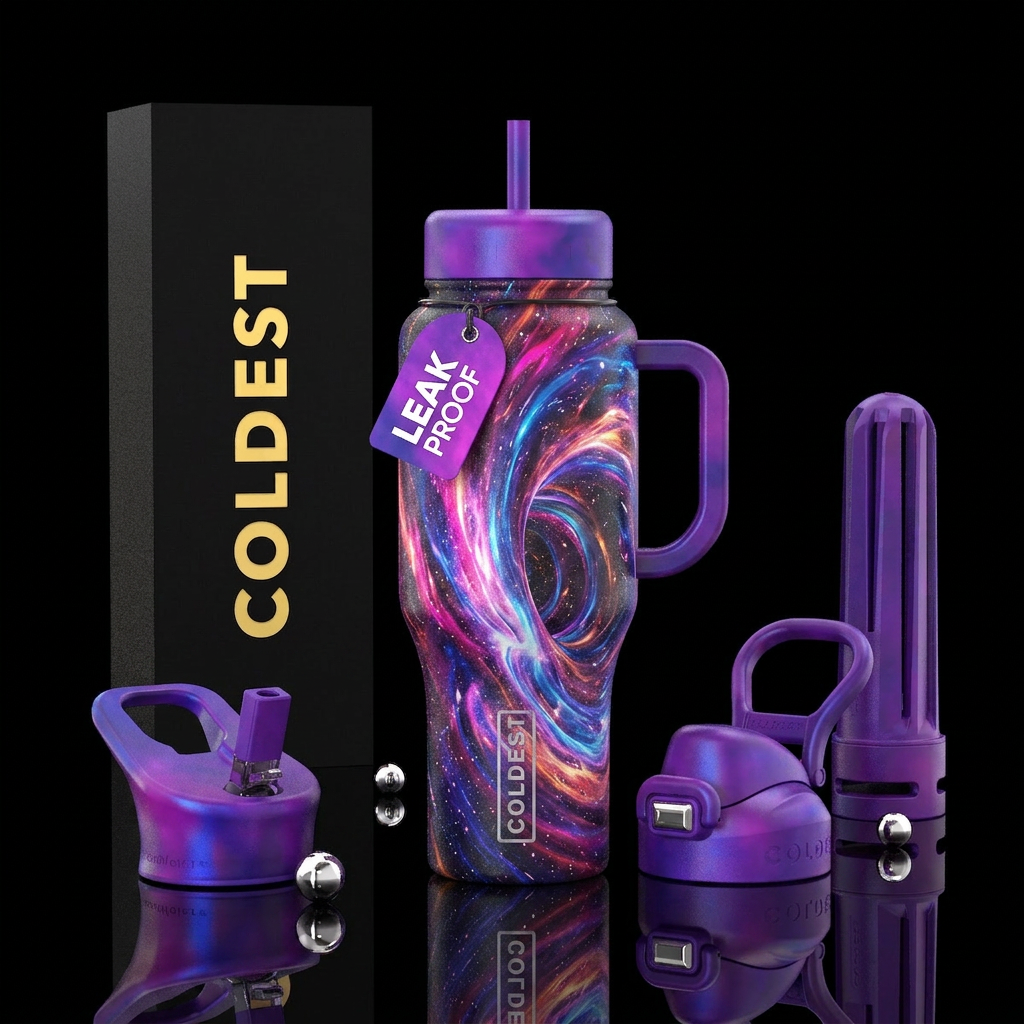 Hyper-realistic image of a space-time anomaly, det... water bottle design