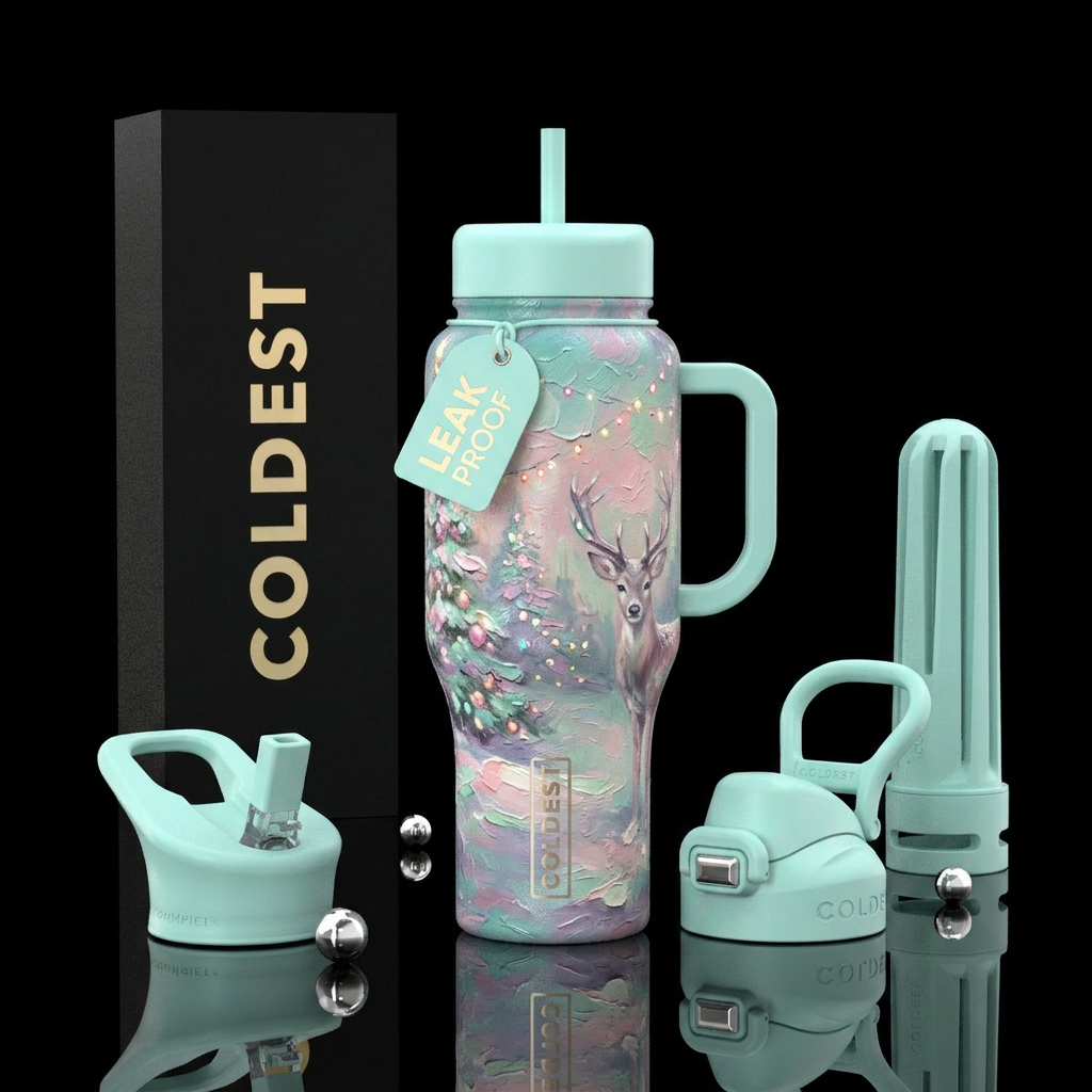 Dreamy pastel portrait textured oil painting, Chri... water bottle design