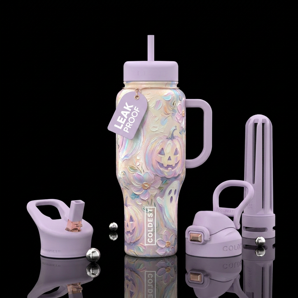 Dreamy pastel portrait textured oil painting, Hall... water bottle design