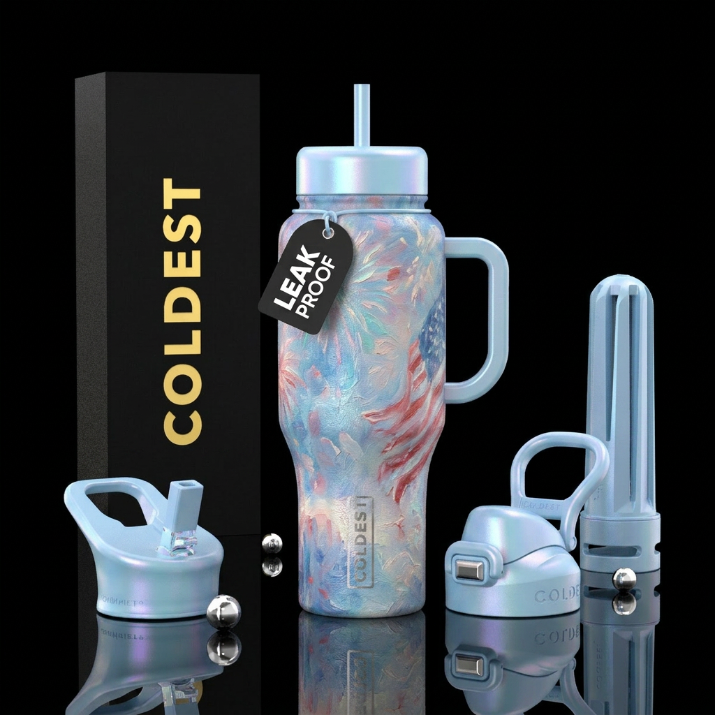 Dreamy pastel textured oil painting, 4th of July, ... water bottle design