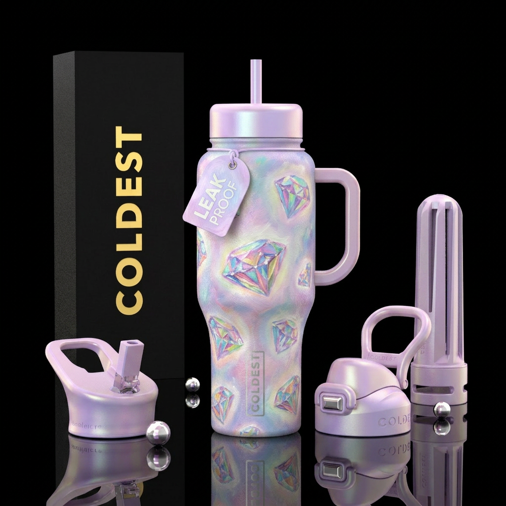 Dreamy pastel textured oil painting, bubbly diamon... water bottle design