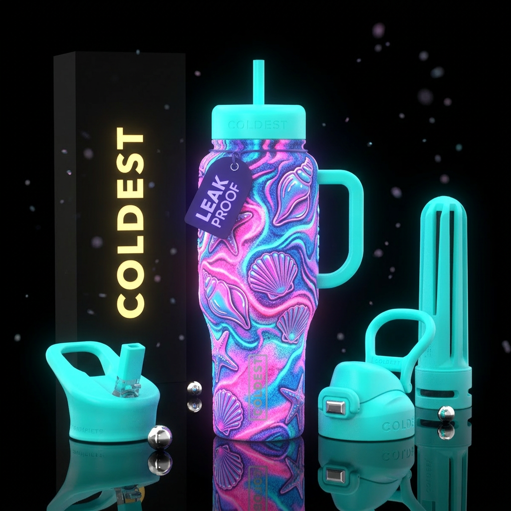 Dreamy neon textured sand art matter, raised outli... water bottle design
