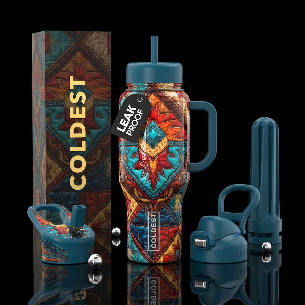 Western quilt pattern wiglossy texture and raised ... water bottle design