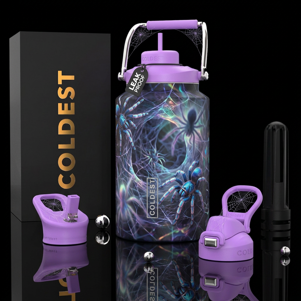 Dark Dreamy colors cobweb tunnels textured, ethere... water bottle design