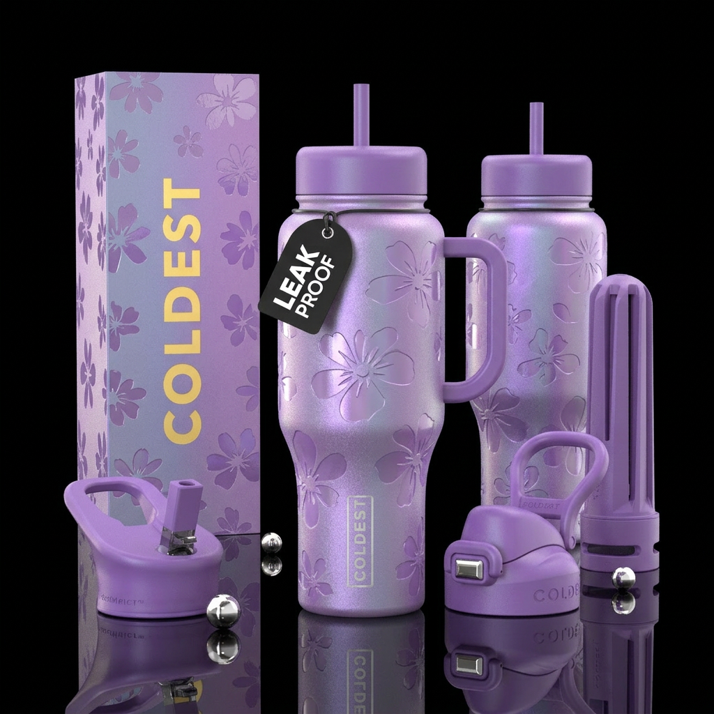 Matte textured whimsical iridescent purple bottle ... water bottle design