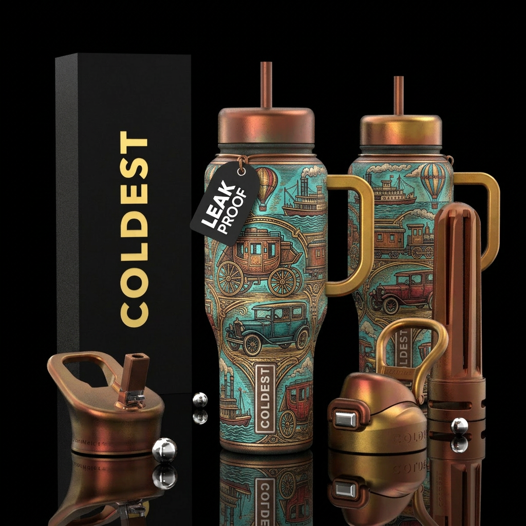 Western vehicle design with matching lids and hand... water bottle design