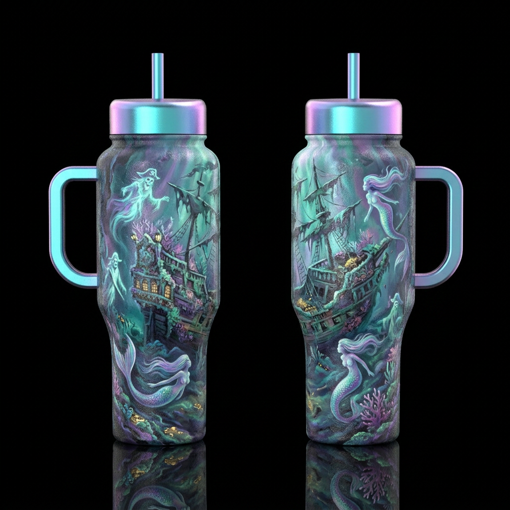 Dark Dreamy pastel textured painting, nautical, su... water bottle design