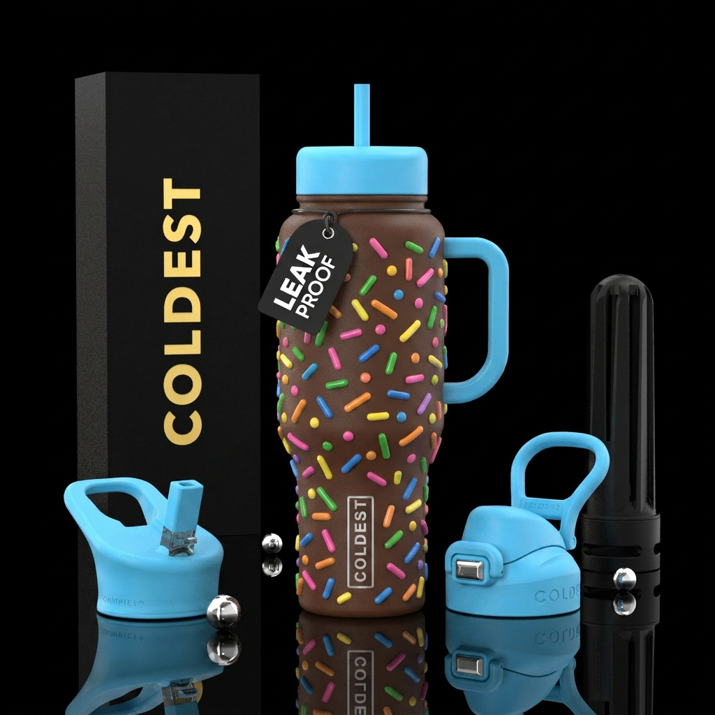 Matte chocolate brown bottle with glossy raised sl... water bottle design