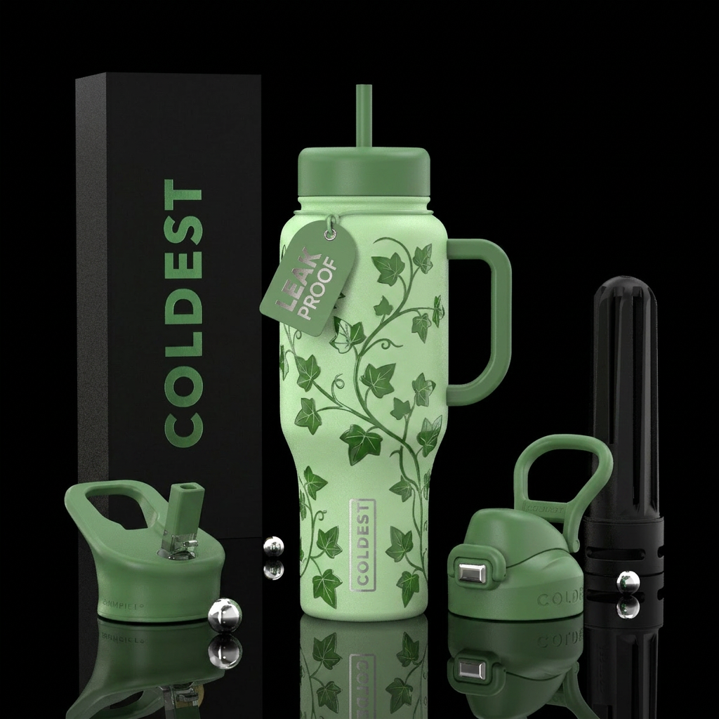 Light green matte bottle with slightly raised glos... water bottle design