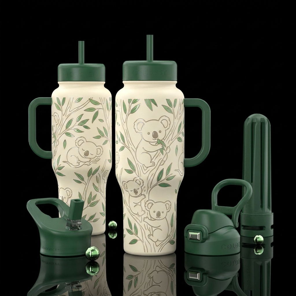 Matte light bottle with glossy slightly raised out... water bottle design
