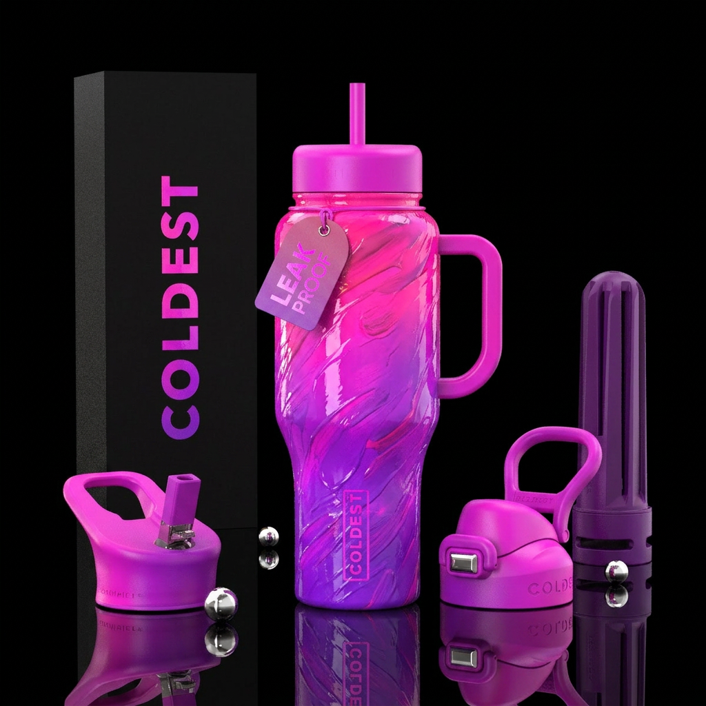 Bright fuchsia neon light purple color shifting bo... water bottle design
