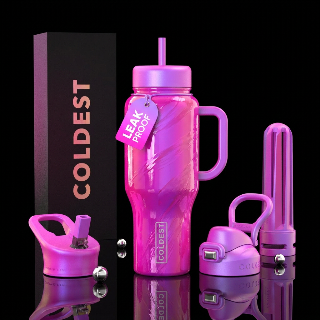 Bright fuchsia neon light purple color shifting bo... water bottle design