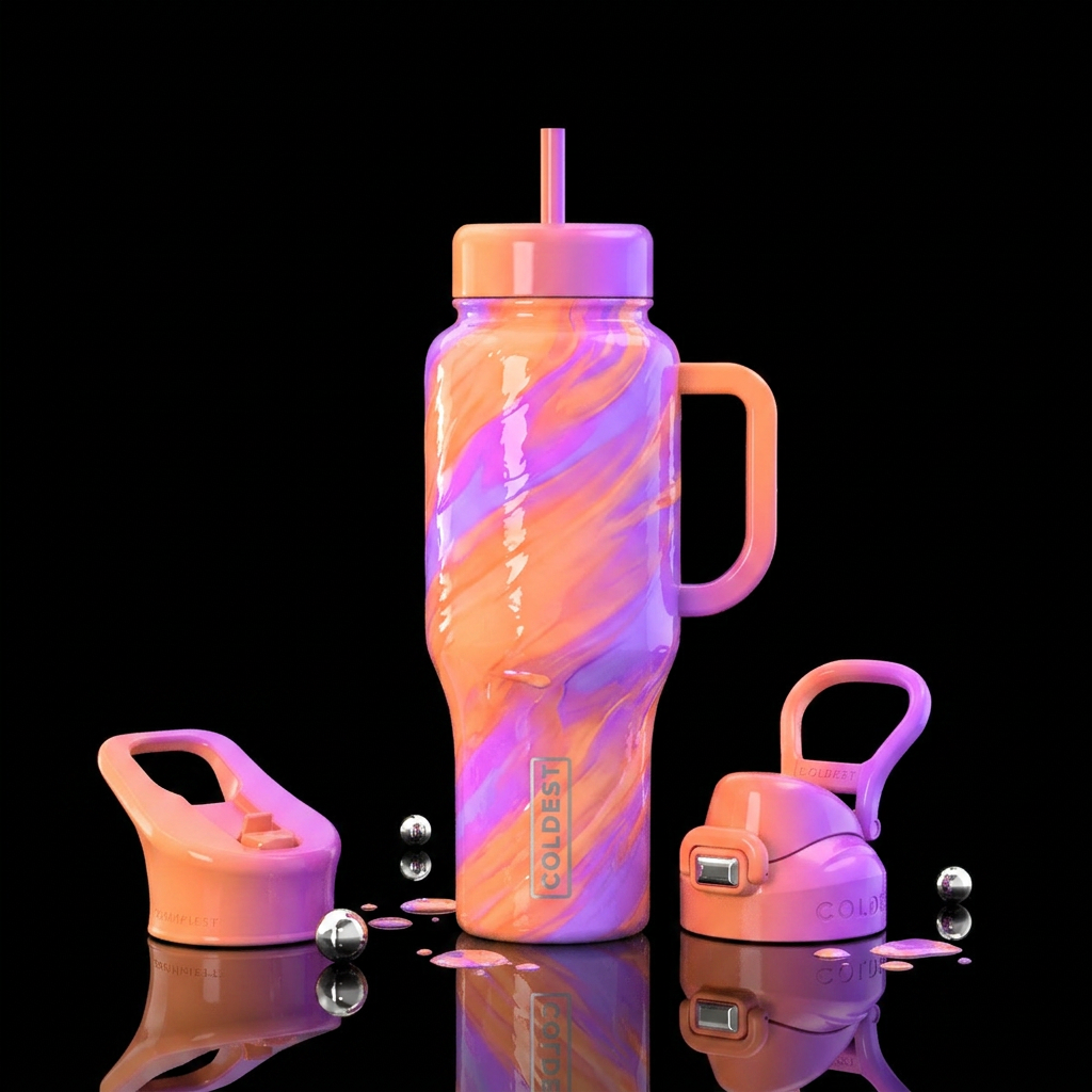 Bright light orange neon light purple color shifti... water bottle design