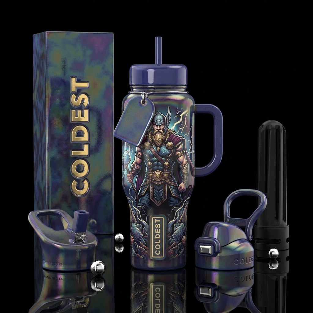 Iridescent dark dreamy pastel porcelain cup with G... water bottle design