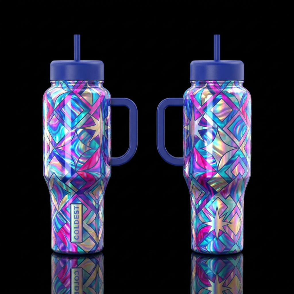 Bright bold funky disco pattern with matching lids... water bottle design